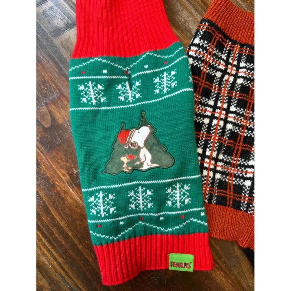 Small Dog Sweater Bundle Peanuts Snoopy Christmas Plaid Nicole Miller Set of 3 S
